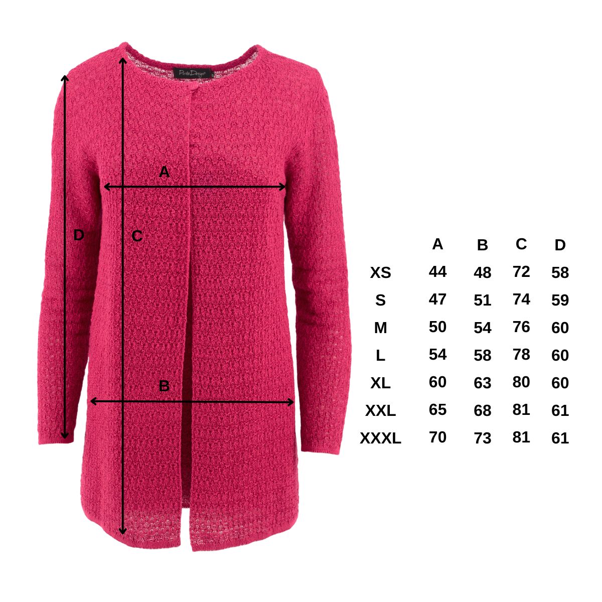 Pirita Design pellavaneulejakku Mandi color cranberry neulejakun mitat