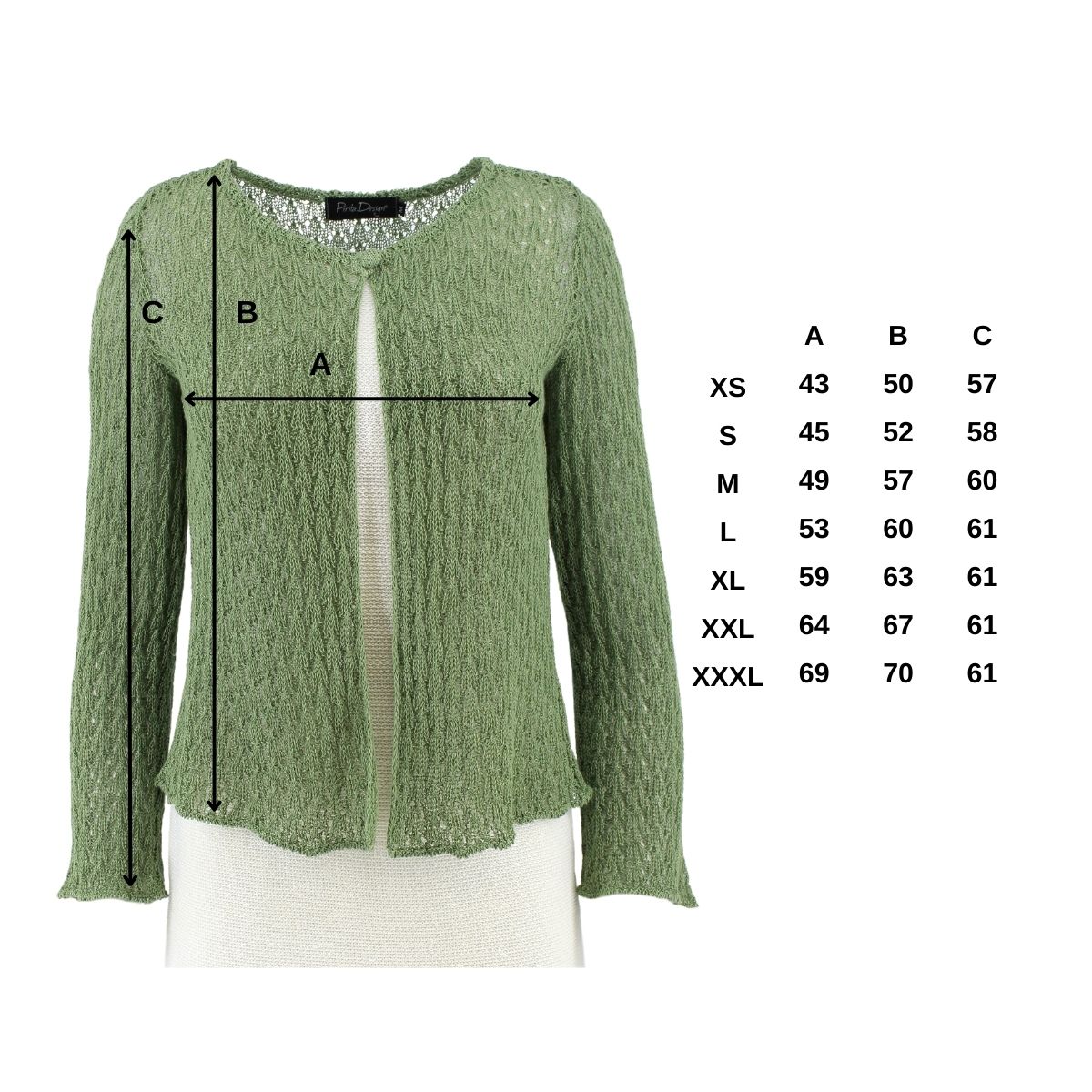 Pirita Design pellavaneulejakku Vanamo color salvia green, neulejakun mitat