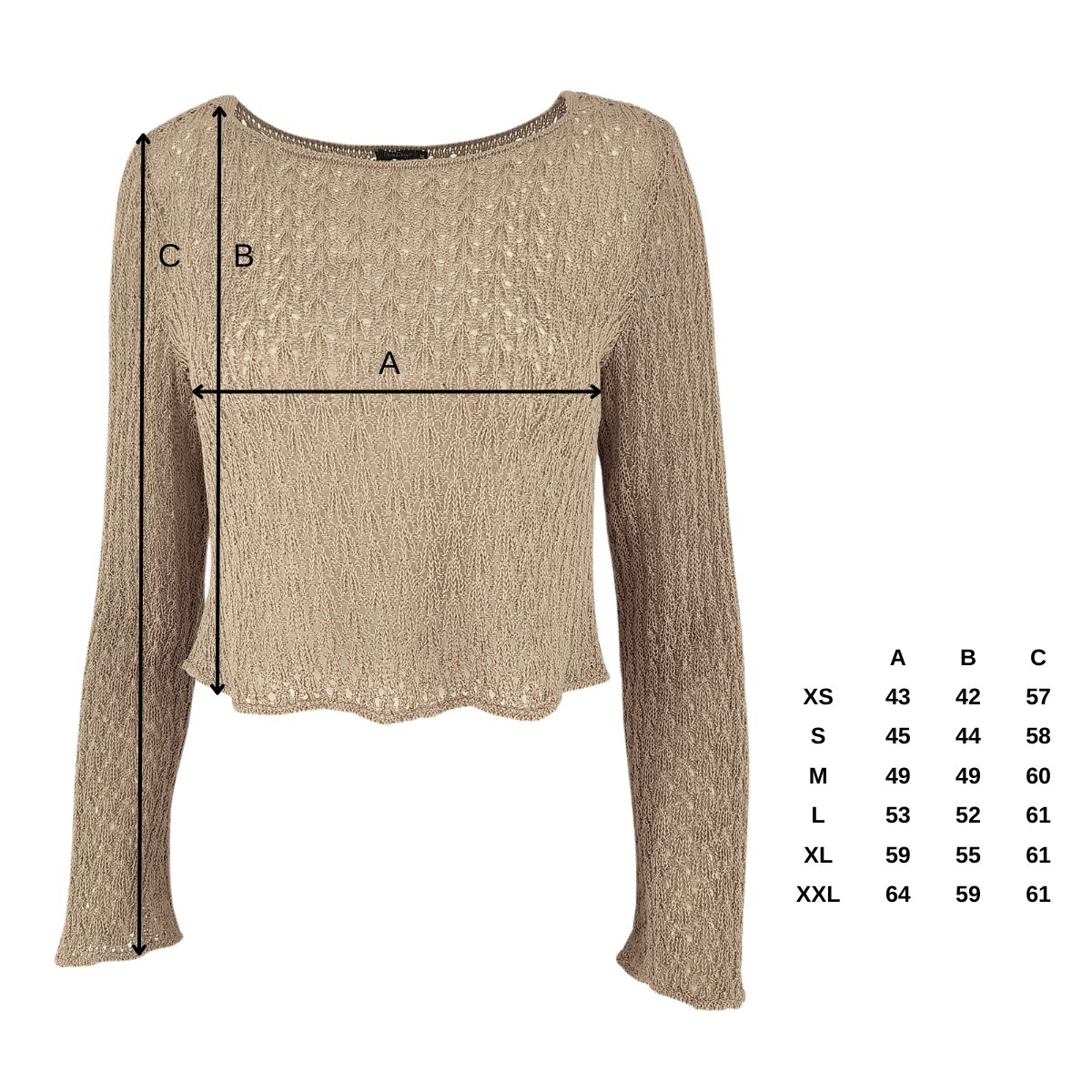 Pirita Design pellavaneulepusero Viuhka color latte, neulepuseron mitat